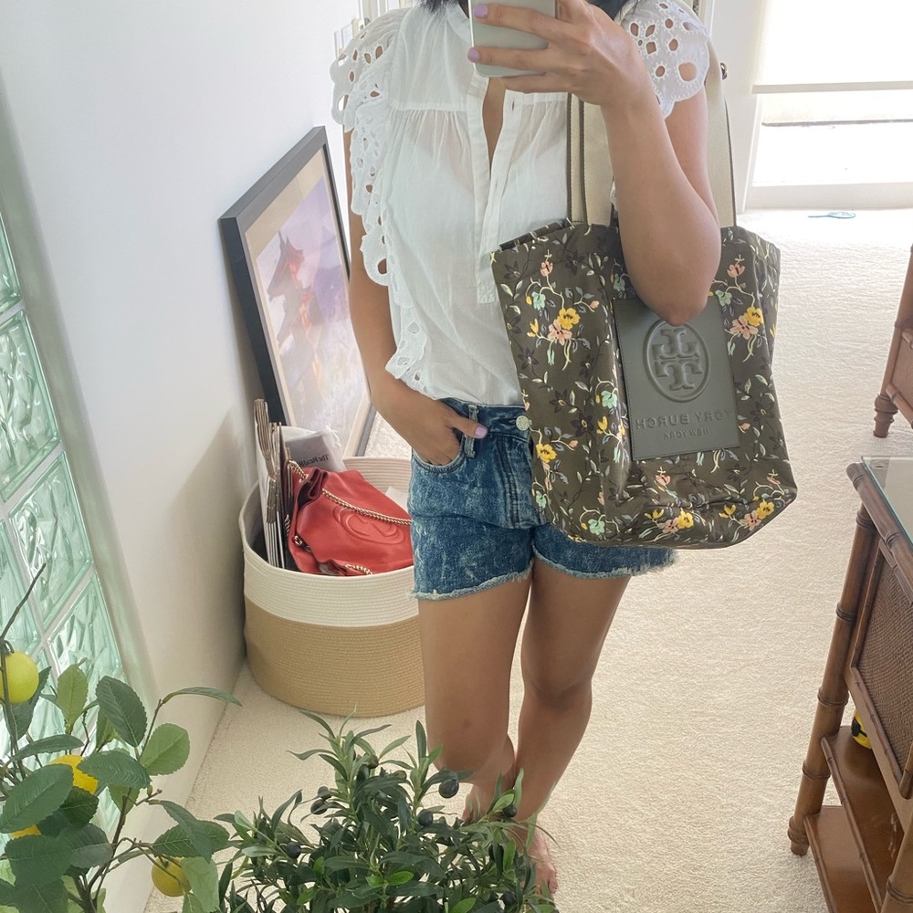 NWT Tory Burch Tote Bag Olive Green Floral